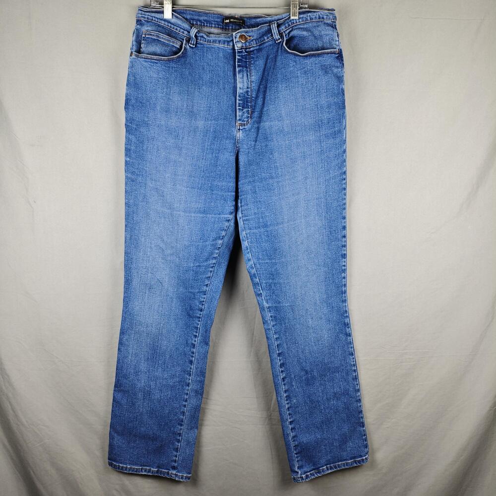 Lee Jeans Womens 16 Long Blue Medium Wash Relaxed Fit Straight Stretch Denim